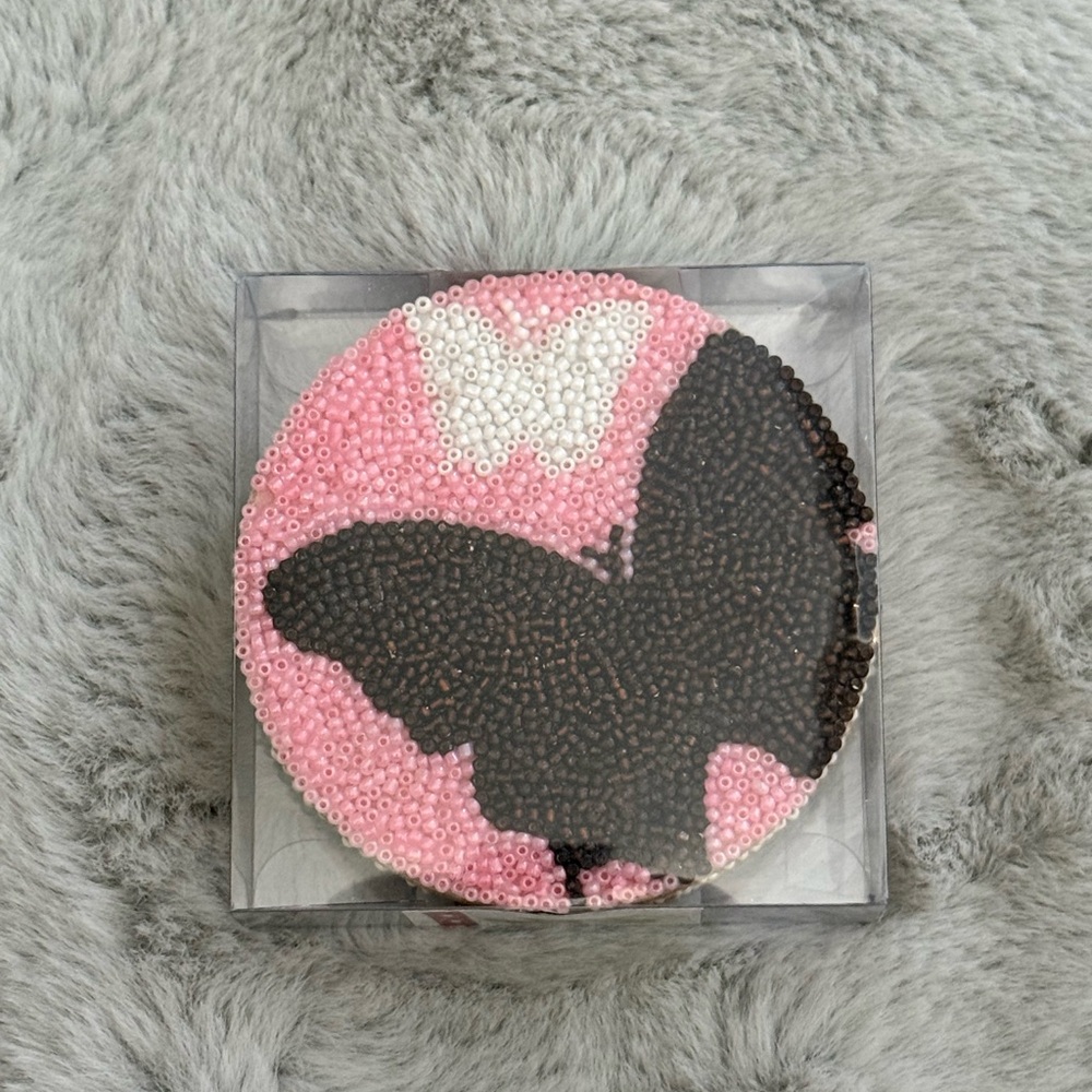 Anthropologie 'Nametag' - Set of 4 Beaded Butterfly Coasters - New in Box
